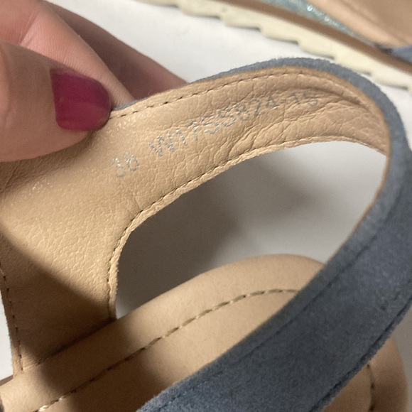 Clara Barson Silver Crystals Embellished Light Blue Suede Wedge Sandals 38EU 7.5 - Picture 12 of 14